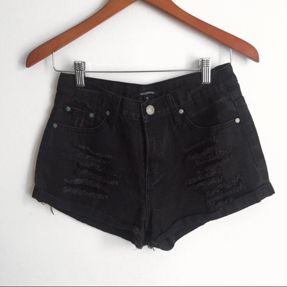 BLACK DENIM SHORTS - Picture 1 of 3